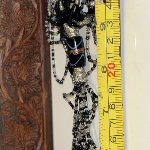 Black Long Boho Beaded Tassel Braided Necklace - Picture 10 of 12
