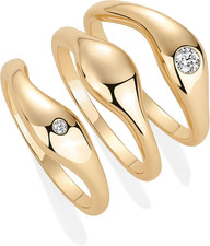 14K Gold Plated Chunky Stackable Rings Set for Women  Cubic Zirconia Bands S...