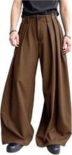 Men's Pleated Dress Pants Wide Leg Work Trousers with Pockets Loose Fit Baggy
