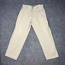 VTG Results Carpenter Jeans Mens 36L Wide Leg Skater Rave Baggy Tan Khaki 90s