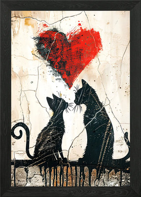 Katze Liebe Graffiti gerahmtes Wandbild Poster Leinwanddruck Bild