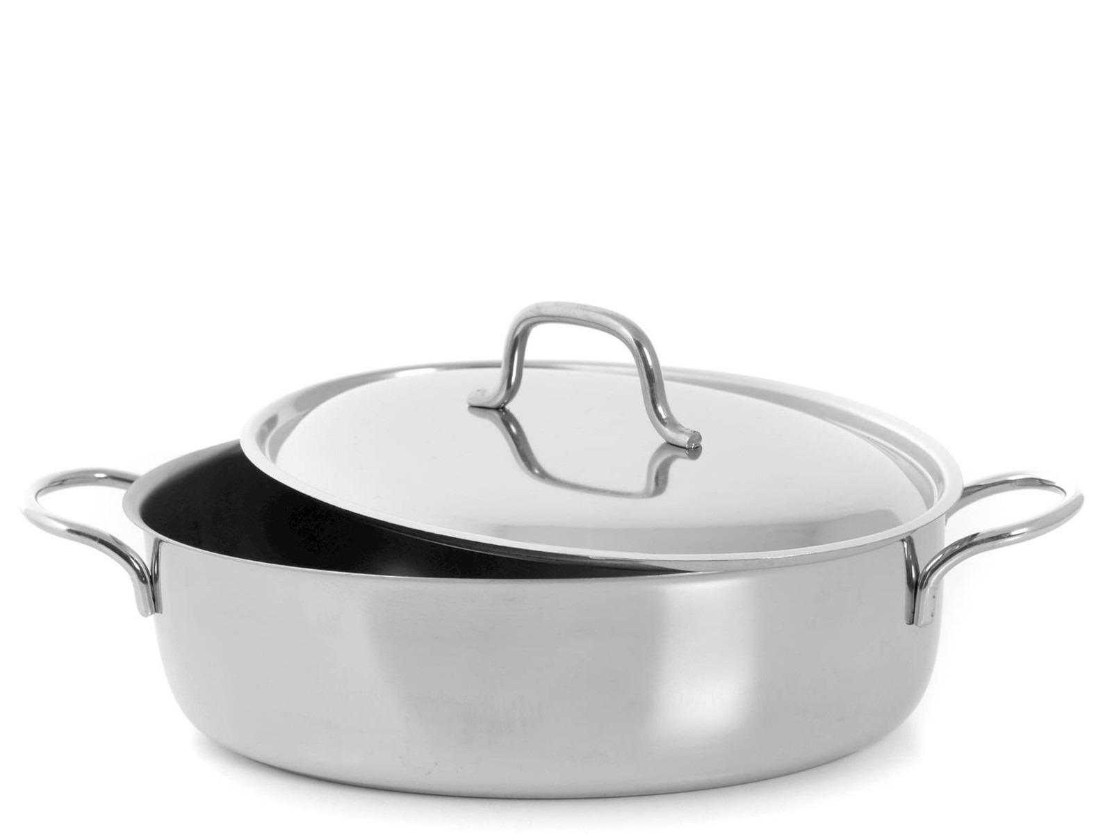 Oval Stainless Steel Casserole With 2 Handles And Lid 15 Inches