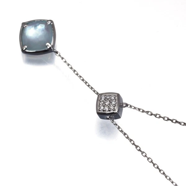 Auth VENDOME Necklace Topaz Mother of Pearl Diamond Eau de Bleu Pt 950/Pt 850 - Image 3 of 4