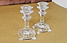 Vintage Fostoria 5.5" Candlestick Holder Pair Florentine Etched Glass  Floral