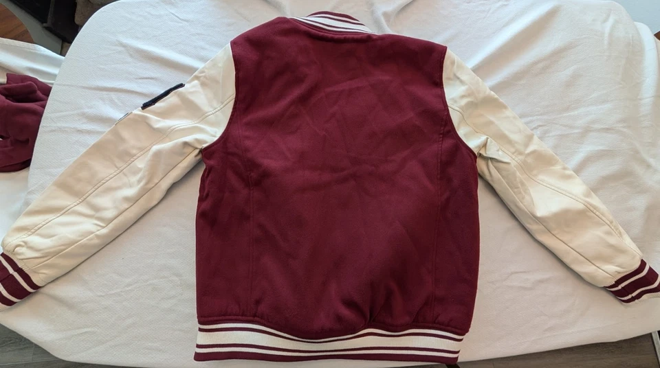 Guess Georges Marciano Varsity Letterman Jacket Sz L ~Maroon & White~ZipOut Hood - Image 2 of 4