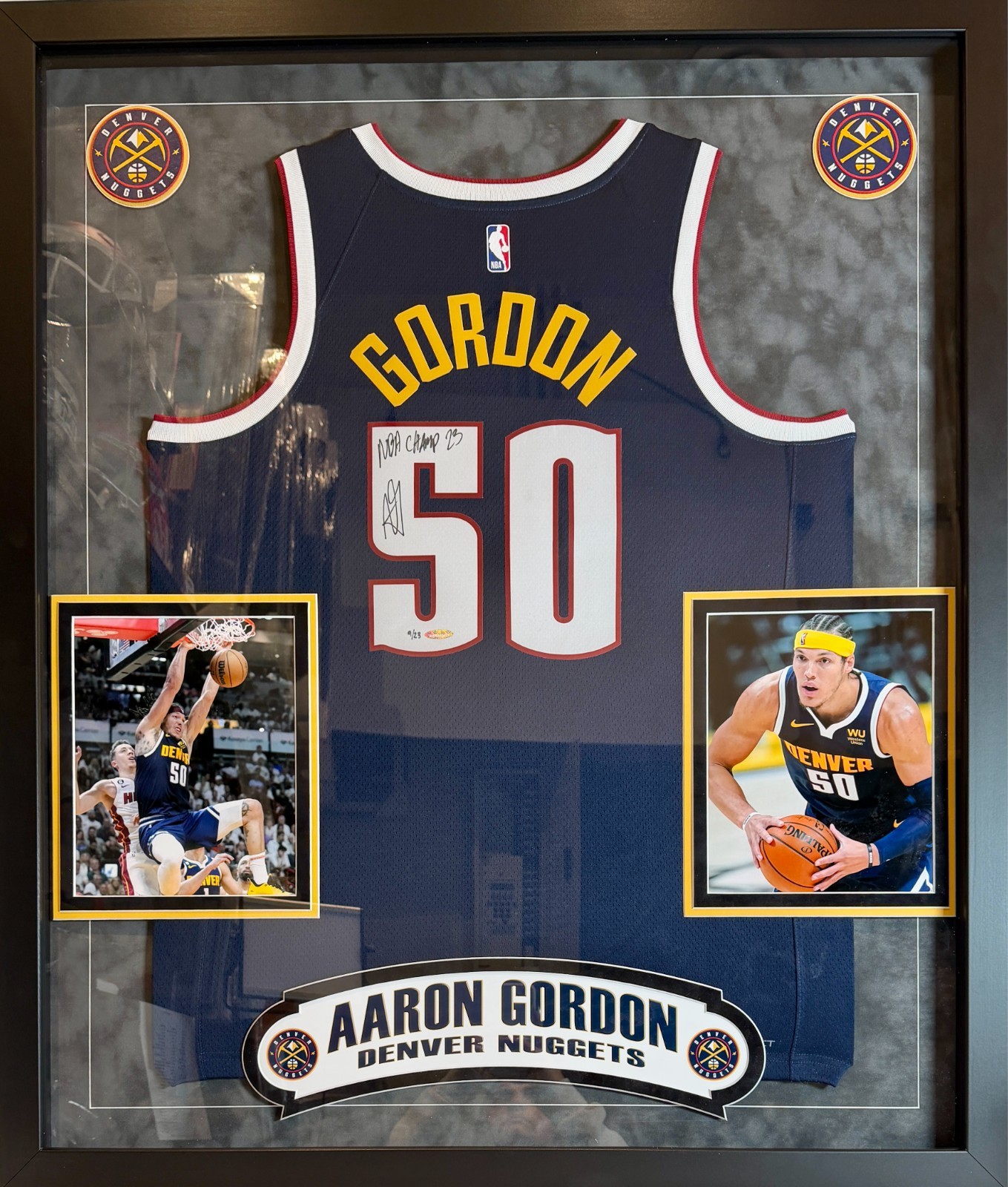 Aaron Gordon Autographed Navy Nuggets Jersey w/ Inscription DLX Framed UDA