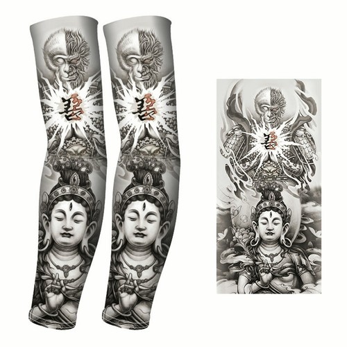 Tattoo Cooling Arm Sleeves Ice Silk Cycling Basketball UV Sun Protection Art Men - Picture 12 of 40