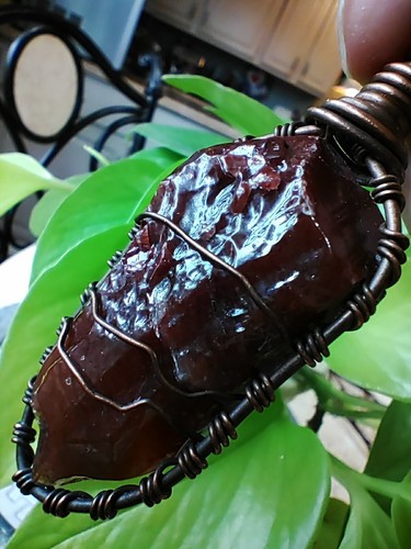 Brown Calcite Necklace Minimalist Copper Wire Wrap Men Women Teen Polished - Picture 7 of 7