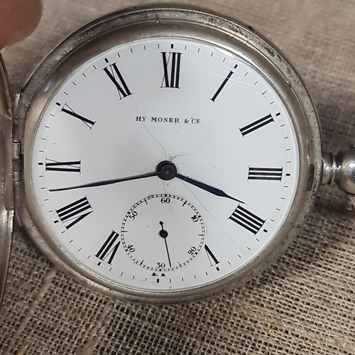 Hy MOSER & CE 84 875 silver posket watch runing. - Picture 2 of 19