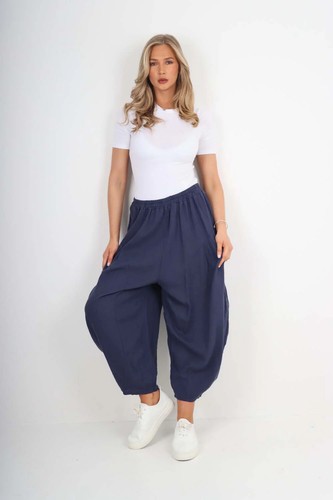 Italian Baggy cocoon Relaxed Fit Harem Pants Comfy Casual Trousers Linen Pants - Picture 10 of 12
