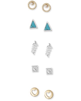 $39 Lucky Brand 5pr  Stud Earring  Two Tone Heart Leaf BN2