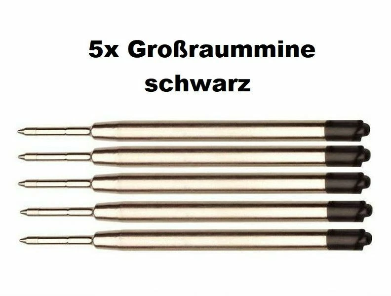 5x Metall Großraum-Mine SCHWARZ, passend für Parker-System Kugelschreiberminen