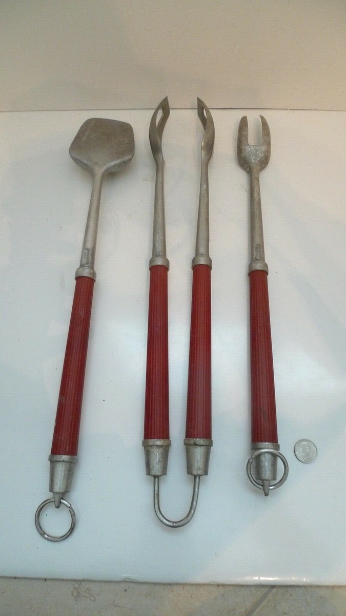 Vintage Aluminum Grill Tool Set Tongs Fork Flipper Mikasa Japan