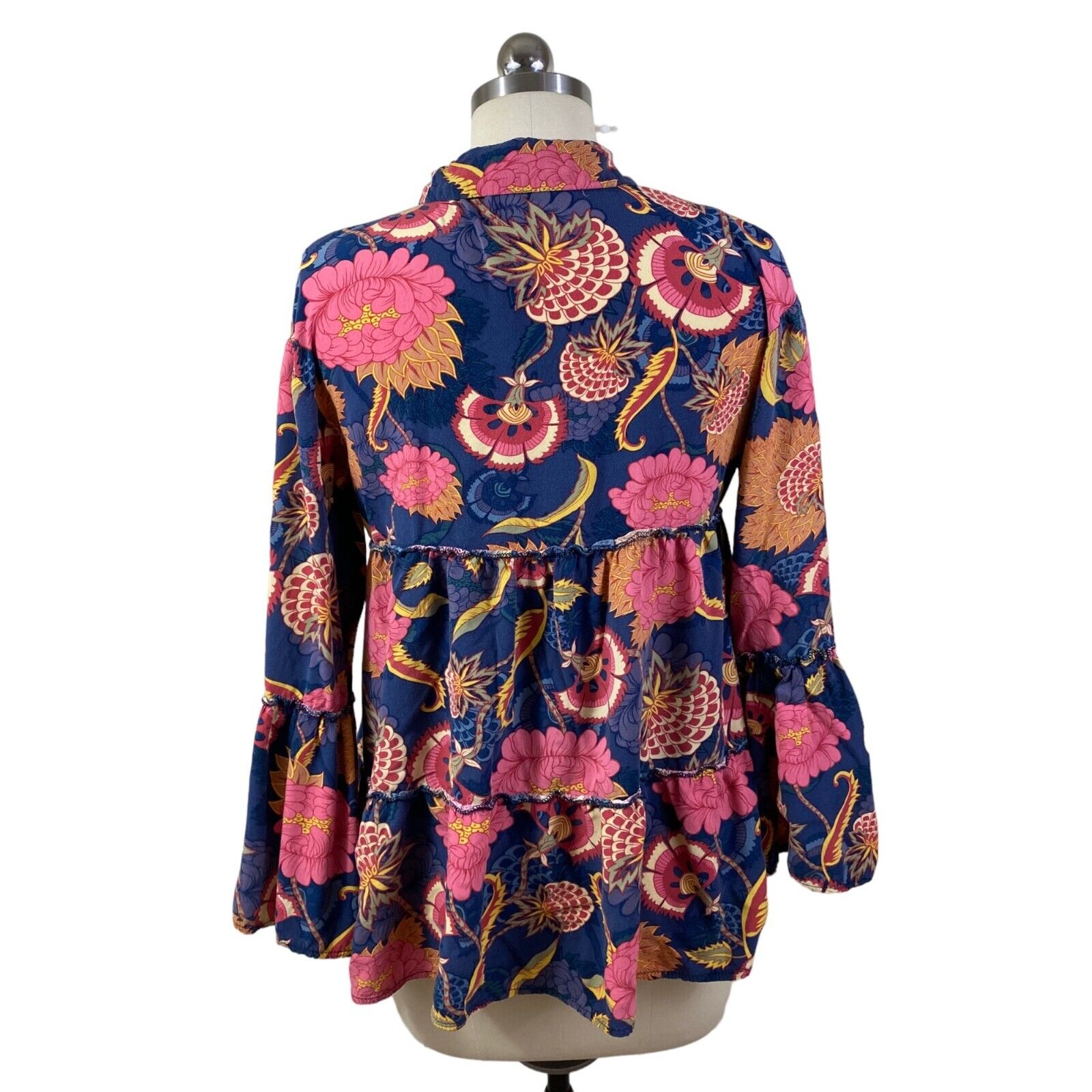 Jaase Womens Blouse Top Large Blue Floral Long Be… - image 5