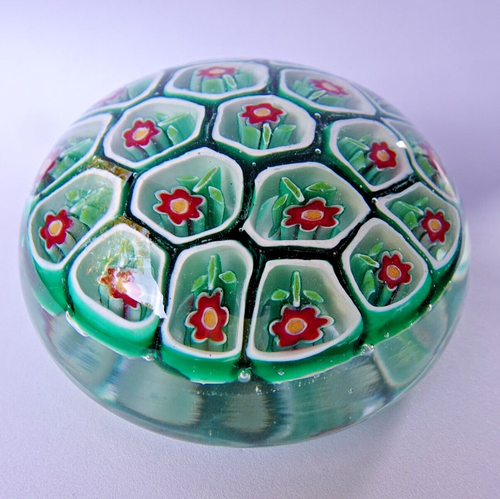 ALT Murano Art Glass Carpet Ground Flower Millefiori Paperweight Green - Picture 7 of 11