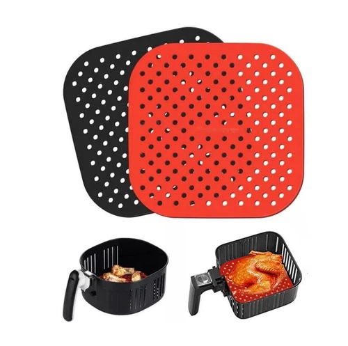 2 pcs Square Air Fryer Silicone Non-Stick basket Liner 8.5 in black red Reusable