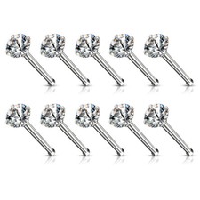 Juego de 10 puntas anillos para nariz gema transparente 18 g 20 g tachuelas huesos al por mayor joyería corporal