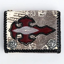 Genuine Komodo Lizard Skin Leather Cross Biker Wallet Chain Gothic Exotic Men's