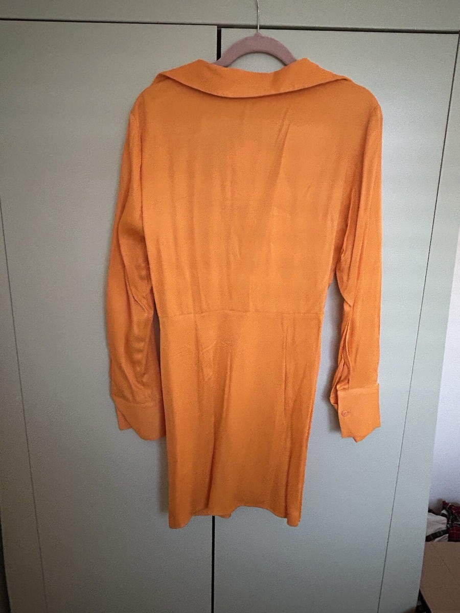 Zara Orange Satin Shirt dress M | eBay UK