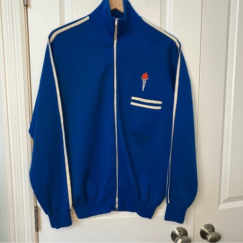 Vintage Olympia Track Suit Mens XL Blue Acrylic Knit Sweatpants Jogger Jacket - Picture 3 of 16