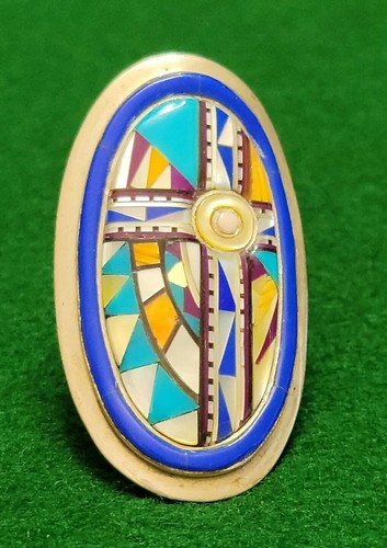 NATIVE AMERICAN ZUNI NAVAJO STERLING SILVER MULTI STONE INLAY RING SIZE 8.5 - Picture 7 of 21