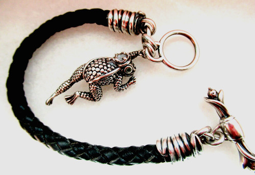 Barry Kieselstein-Cord Sterling Silver "Herman the Toad" Black Leather Bracelet