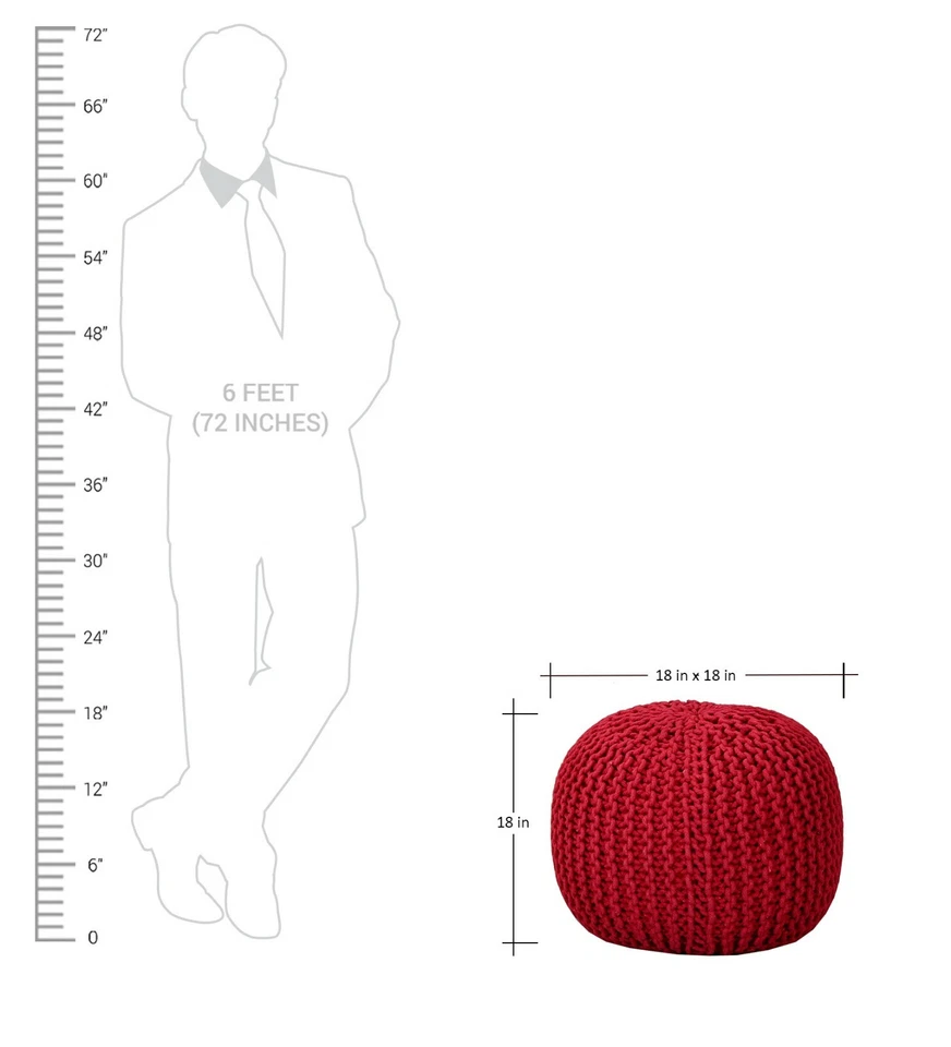 Woven pouf Living room Hand Knotted Handwoven Red color cotton 45 diameter - Image 4 of 4