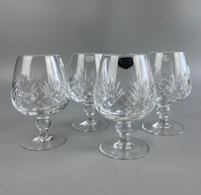 Schliff Kristall Schnaps Gläser Ballon Schnaps x 4. WORDSLEY CRYSTAL Set. Vintage 280ml