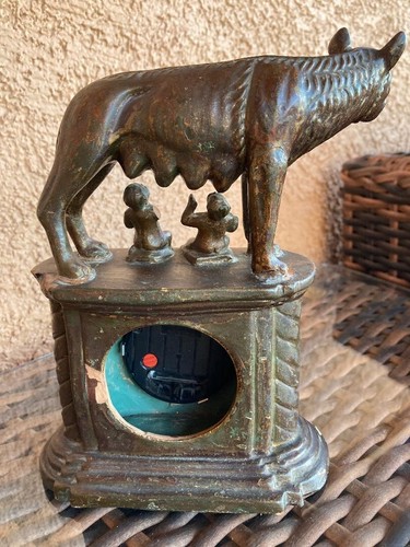 Romulus & Remus Statue w/a HanHart German Made Clock Inside. Has Seen Many Miles - Picture 4 of 16