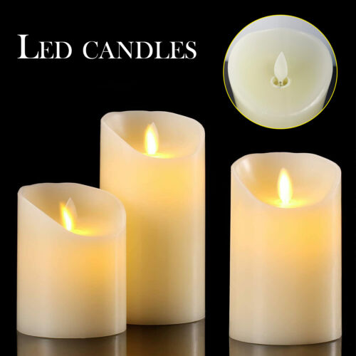 Set of 3 LED Flameless Pillar Candles Flickering Battery Operated With Remote - Picture 24 of 24