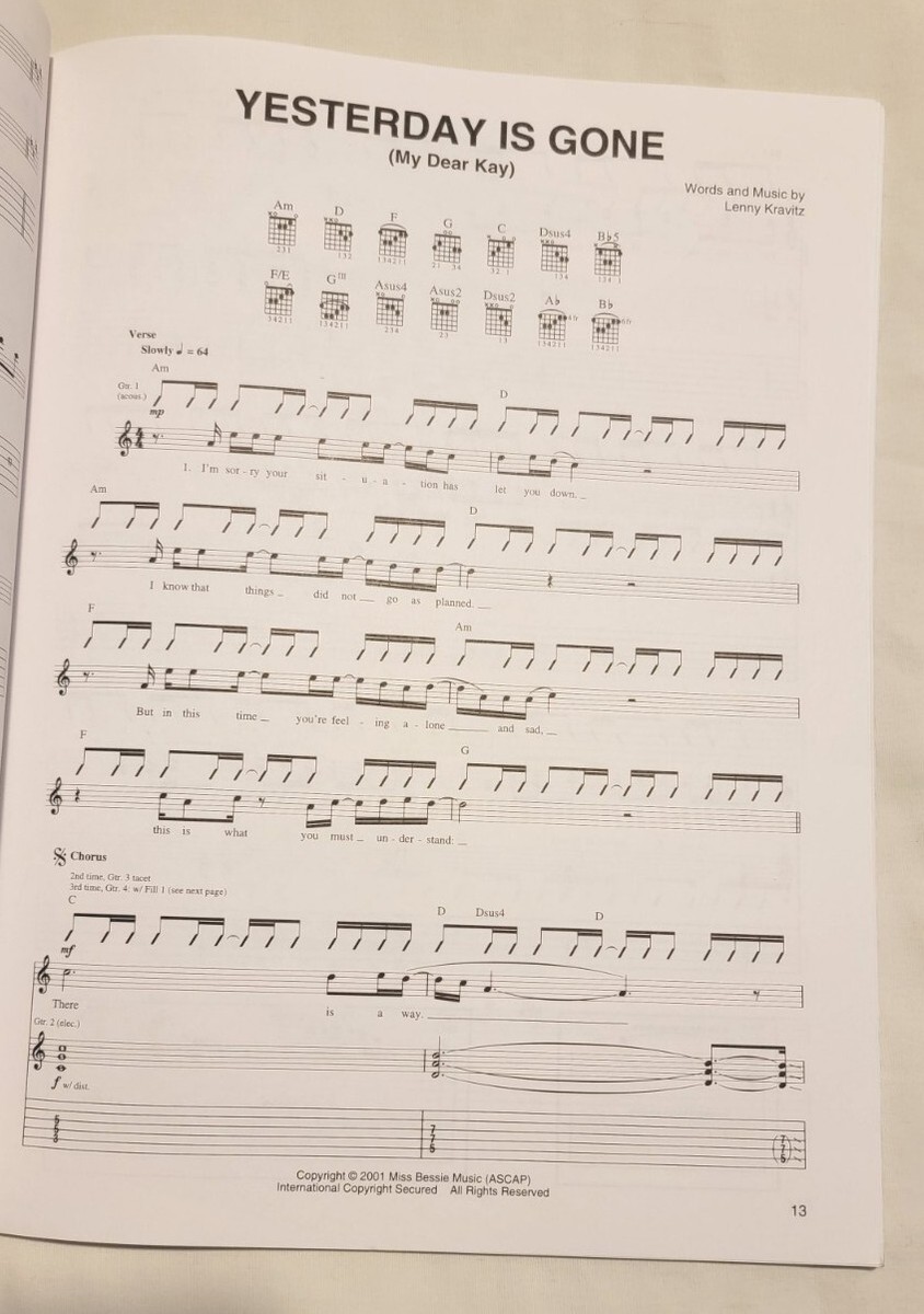 LENNY KRAVITZ LENNY Songbook 2002 Guitar Sheet Music Piano Rock