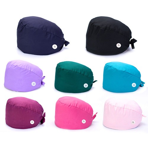 Unisex Cotton Surgical Scrub Cap Doctor Nurse Bouffant Hat Head Cover Adjustable - Picture 2 of 25