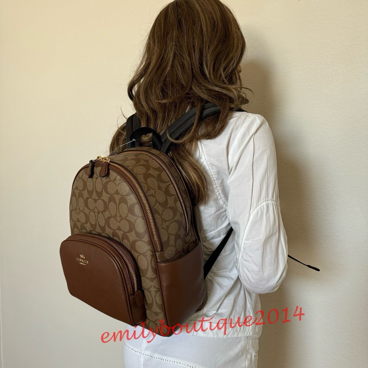 NWT Coach 5671 Court Backpack In Signature Canvas Khaki Saddle