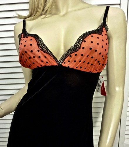 NWT $98 Josie Natori Chemise Nightgown SMALL Red Stretch Net Top/Velvet Skirt - Picture 10 of 12