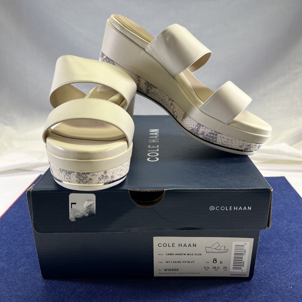 Cole Haan Women's White Grand Ambition Leather Wedge Sandals Cole Haan Women's White Grand Ambition Leather Wedge Sandals