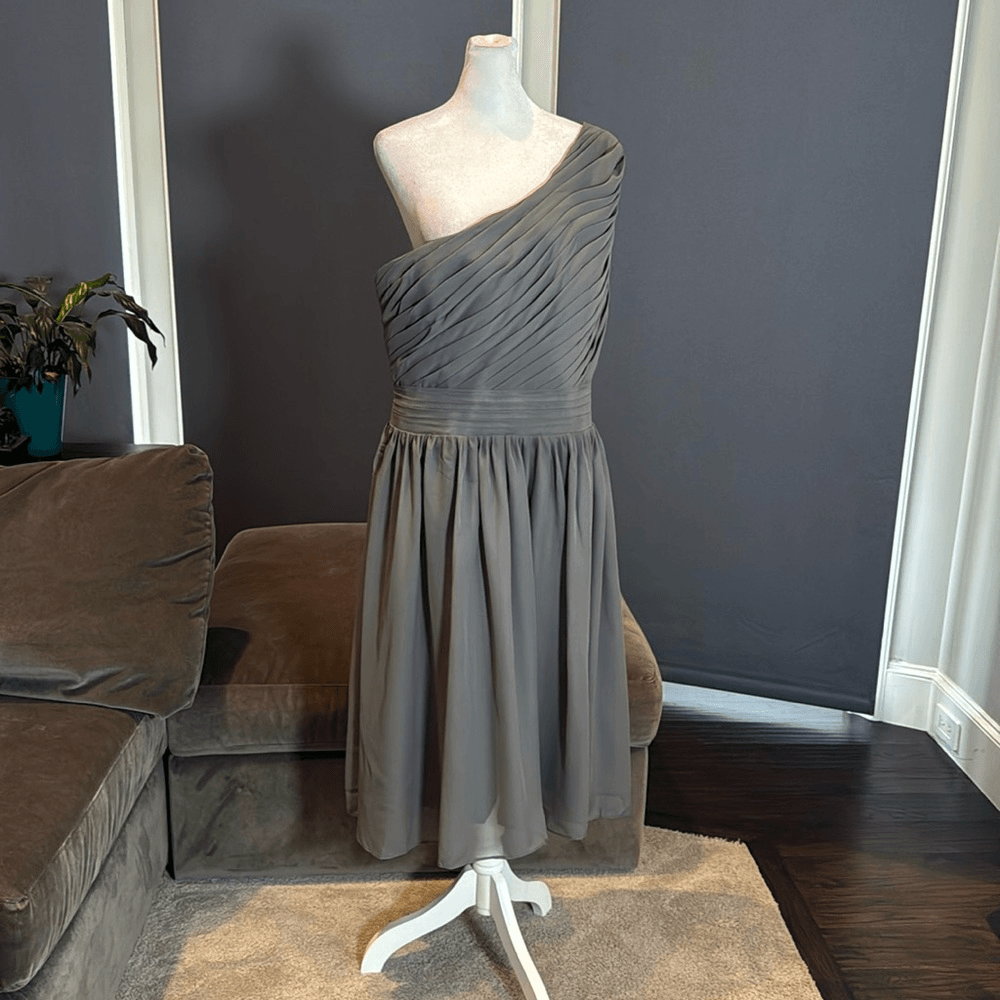 grey chiffon dress short Women’s Gray One Shoulder Pleated Formal Party Size 12 *READ bubu short chiffon dress styles
