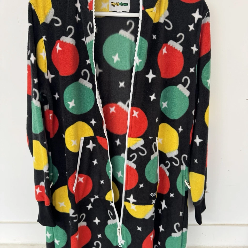 Комбинезон с капюшоном Tipsy Elves черные цветные украшения рождественская флисовая молния легкая - Изображение 4 из 4