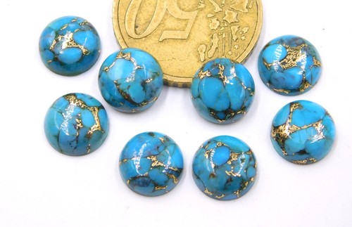 Piedras preciosas sueltas cabina redonda turquesa cobre azul natural 10 mm para joyería P-2803 - Imagen 1 de 6