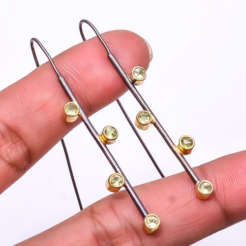 Peridot 925 Sterling Silver Black And Gold Rhodium Plated Earring 2.15" E63