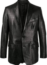Men Crocodile Print Black Lambskin Leather Blazer Casual Stylish Coat MB19a