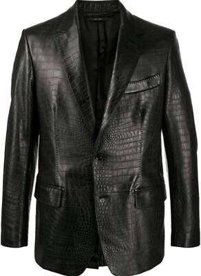 Men Crocodile Print Black Lambskin Leather Blazer Casual Stylish Coat  MB19a
