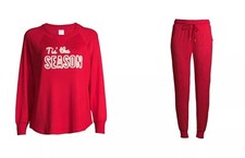 Secret Treasures Red Tis The Season Hacci Long Sleeve Top  Jogger Pajama Set