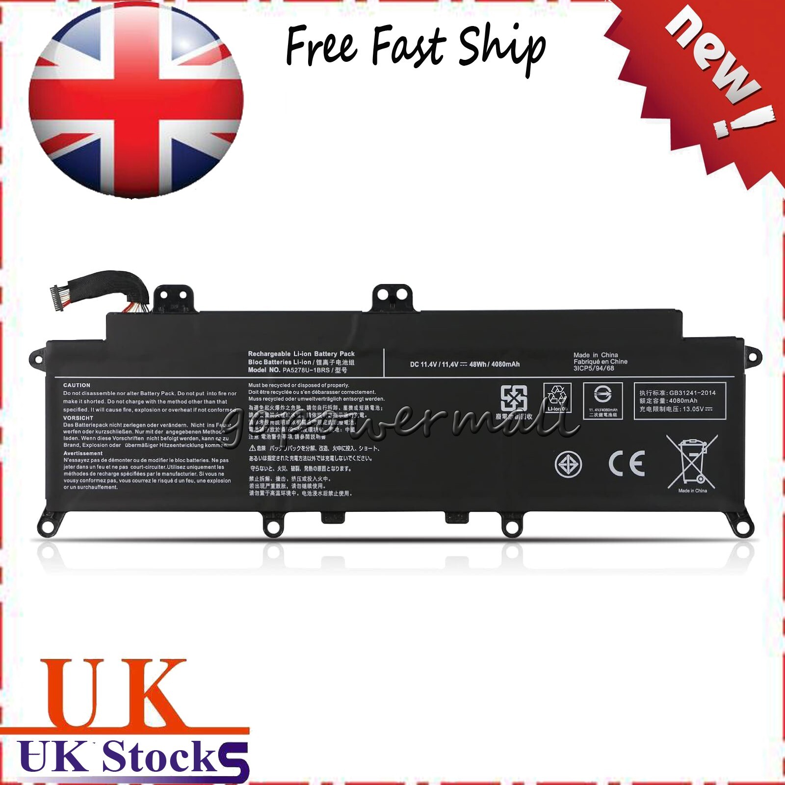 New PA5278U-1BRS Battery For Toshiba Portege X30-E Tecra X40-D X40-E PA5278U-1BR