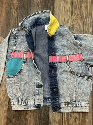 Edgar’s Vintage color block Acid wash Denim Jean JACKET SIZE 5 Kids Y2K 80’s - Picture 3 of 7