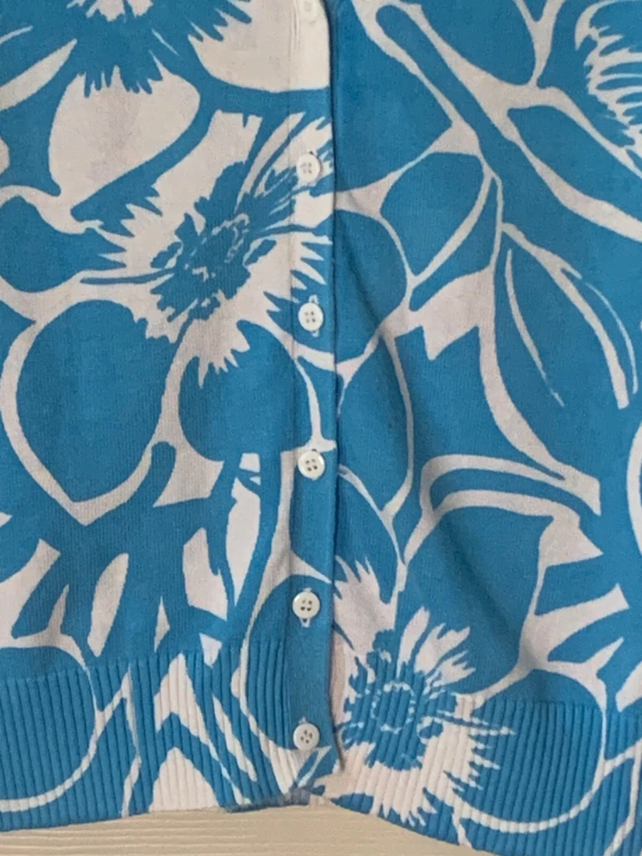 St John's Bay Cardigan Petite Large Blue 100% Cotton Summer Floral Knit Sweater - Image 4 of 4