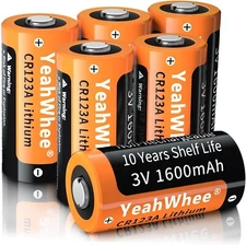 6 Pack CR123A 3V Lithium Battery, 1600mAh Non-Rechargeable, 10 Years Shelf Life