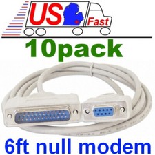 Lot10pcs 6ft DB9 FEMALE DB25 pin MALE Serial Null Modem Data Cable,Nul wired SHd