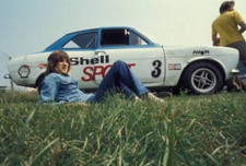 Keith Emerson of Emerson Lake & Palmer sits by a ShellSport Ford E- Old Photo 1