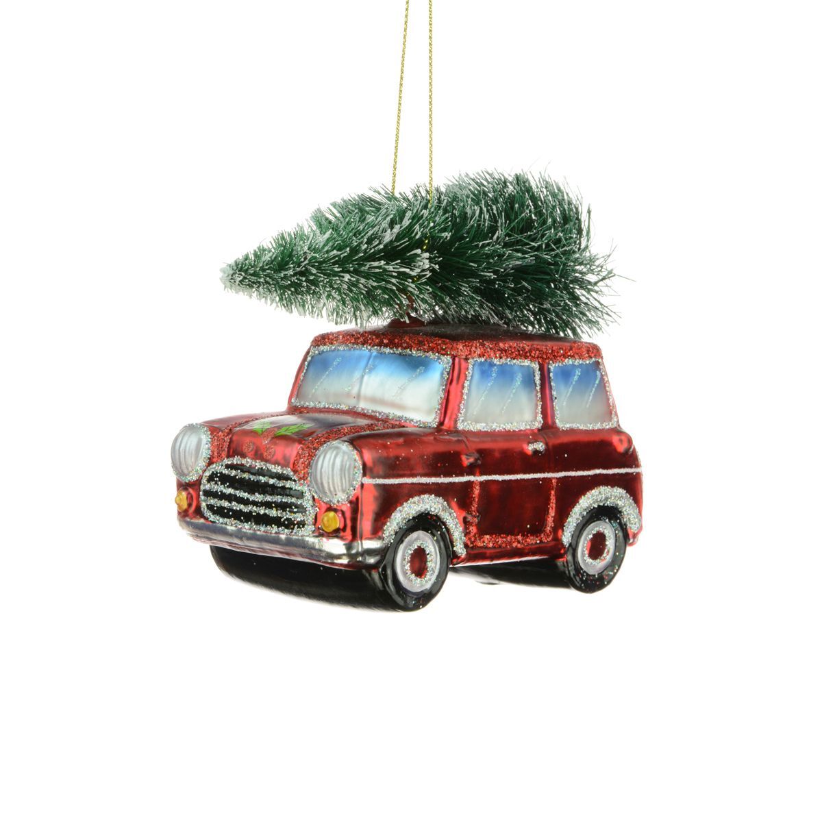 Mini Car & Tree Christmas Tree Decoration Glass - Floralsilk Bauble NEW
