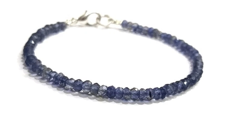 Brazalete con cuentas de piedras preciosas rondelle facetadas de 3-4 mm iolita azul natural 6-8" regalo Foto 3 de 4